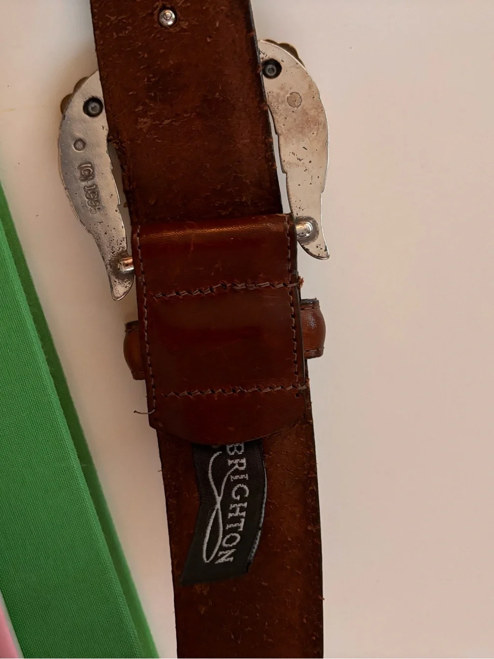 Vintage Brighton Brown Leather Womens Belt with Floral Silver-Tone Buckle